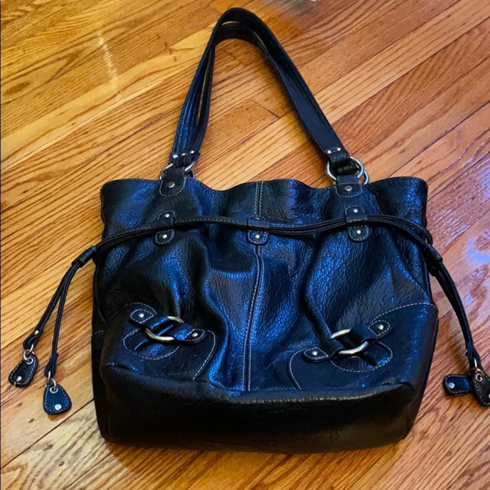 Black leather handbag